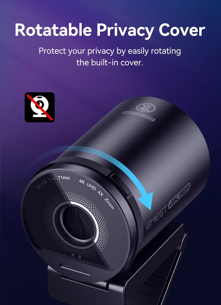 EMEET S800 4K UHD Cámara Web con sensor Sony y micrófonos duales con cancelación de ruido