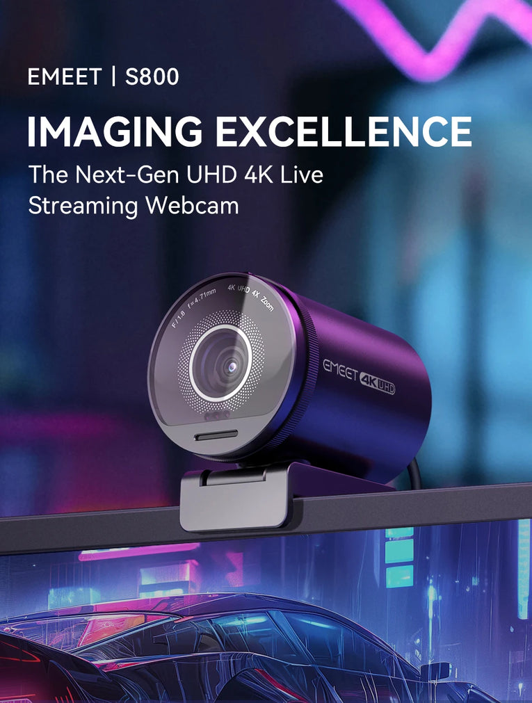 EMEET S800 4K UHD Cámara Web con sensor Sony y micrófonos duales con cancelación de ruido