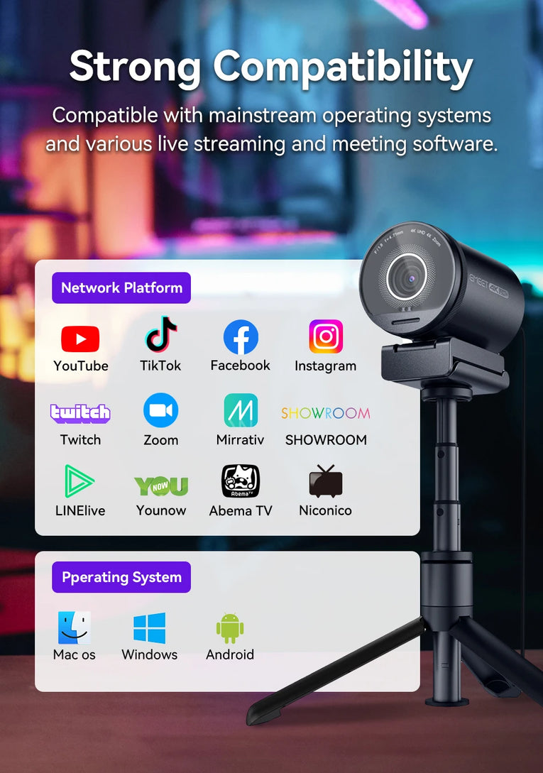 EMEET S800 4K UHD Cámara Web con sensor Sony y micrófonos duales con cancelación de ruido