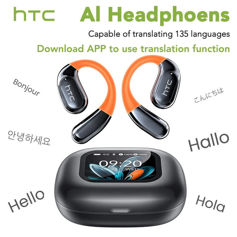 Auriculares HTC NE27 con Traductor IA y Gancho para Oreja