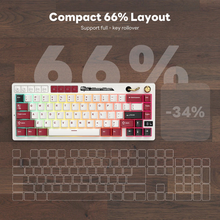 Teclado Mecánico RK ROYAL KLUDGE M65 Con Pantalla De Batería, 66 Teclas, Junta Multifuncional PBT, Teclado Inalámbrico De Tres Modos RGB Gaming