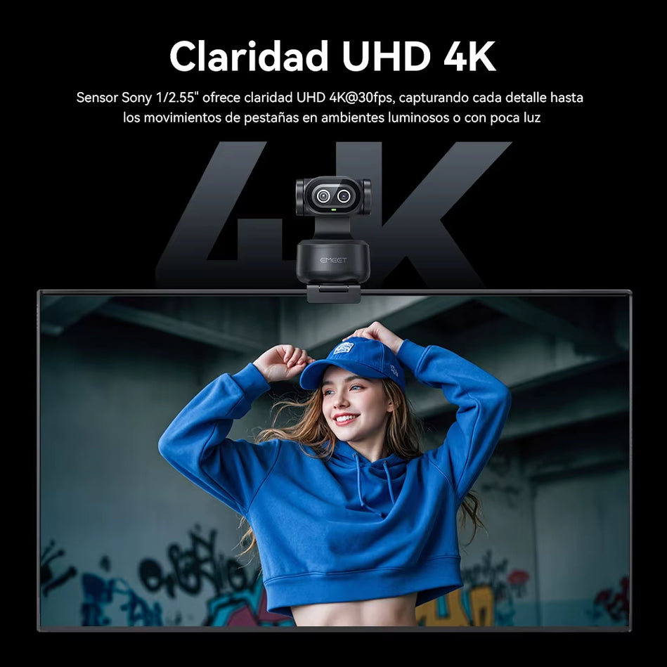 Webcam 4K EMEET PIXY Cámara De Vídeo De Seguimiento IA De Doble Cámara Con Sensor Sony Control y Enfoque Automático