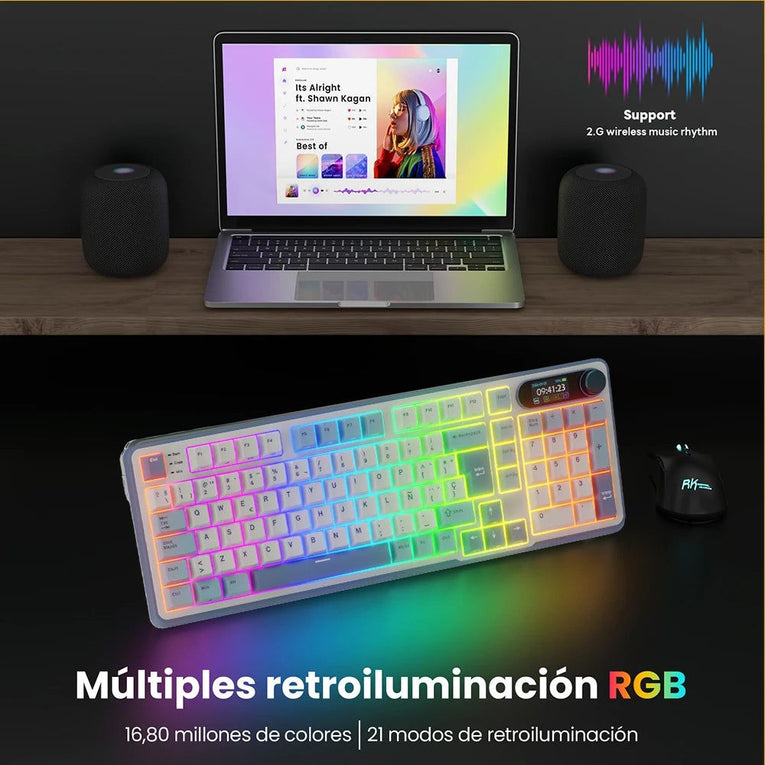 ‌Teclado Mecánico RK ROYAL KLUDGE S98 Gaming 98 Teclas RGB Backlit - Top Mount, Pantalla TFT, Inalámbrico BT5.0/2.4G/USB-C + Hot Swappable