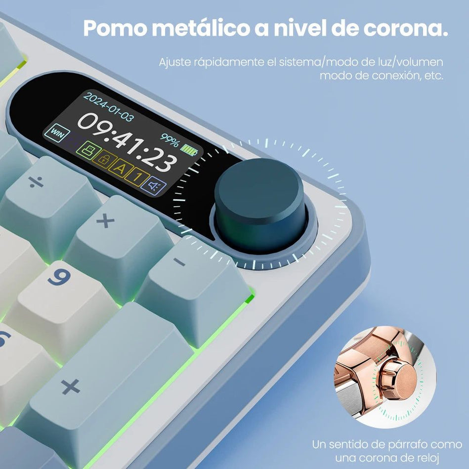 ‌Teclado Mecánico RK ROYAL KLUDGE S98 Gaming 98 Teclas RGB Backlit - Top Mount, Pantalla TFT, Inalámbrico BT5.0/2.4G/USB-C + Hot Swappable
