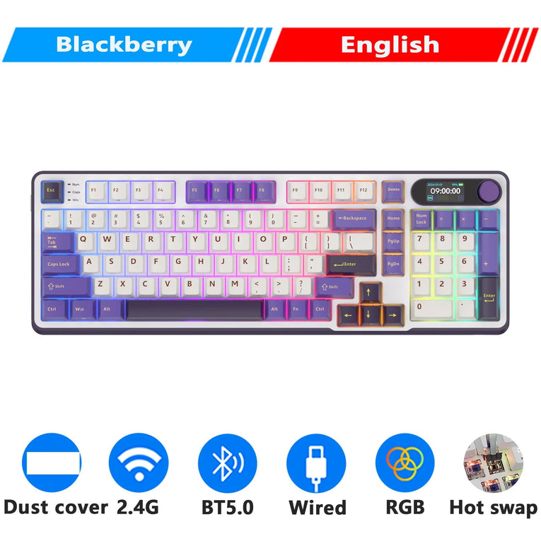 ‌Teclado Mecánico RK ROYAL KLUDGE S98 Gaming 98 Teclas RGB Backlit - Top Mount, Pantalla TFT, Inalámbrico BT5.0/2.4G/USB-C + Hot Swappable