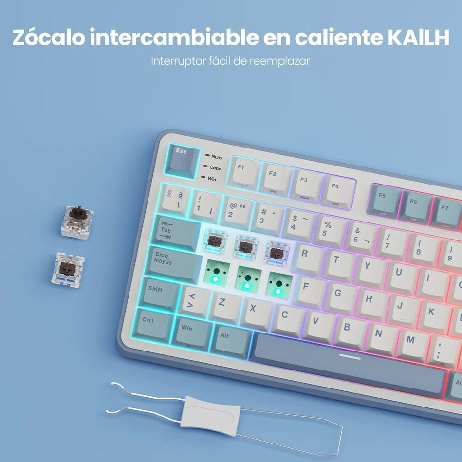 ‌Teclado Mecánico RK ROYAL KLUDGE S98 Gaming 98 Teclas RGB Backlit - Top Mount, Pantalla TFT, Inalámbrico BT5.0/2.4G/USB-C + Hot Swappable