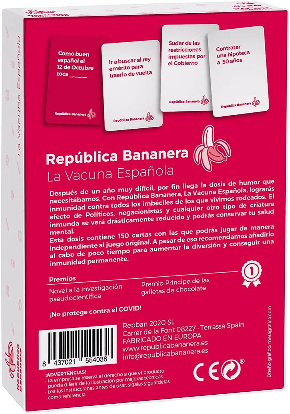 República Bananera La Vacuna Española - Juego de cartas para adultos con 150 cartas divertidas, fácil de aprender, diseñado y fabricado en España, perfecto para 4 o más jugadores. Juego ideal para fiestas