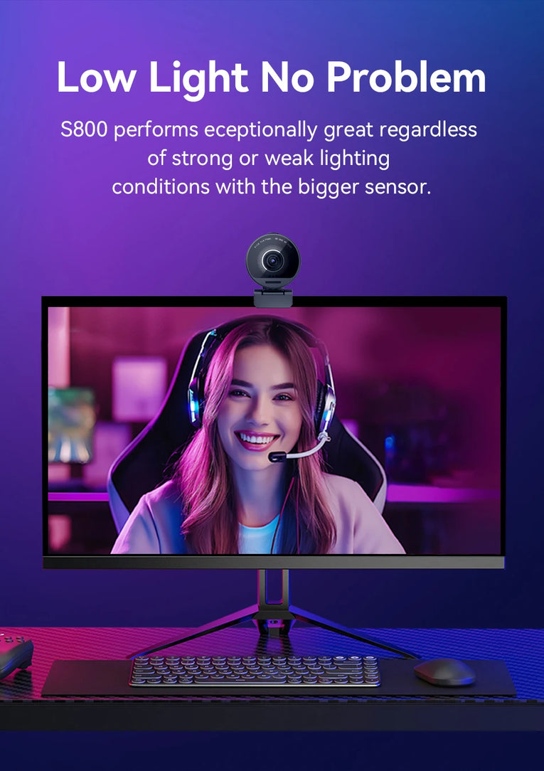 EMEET S800 4K UHD Cámara Web con sensor Sony y micrófonos duales con cancelación de ruido