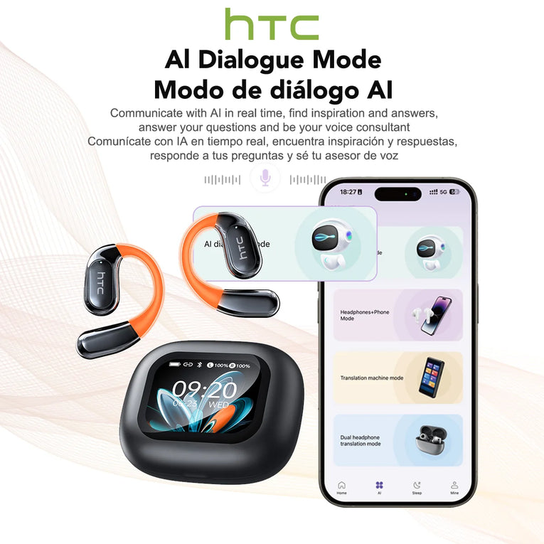Auriculares HTC NE27 con Traductor IA y Gancho para Oreja