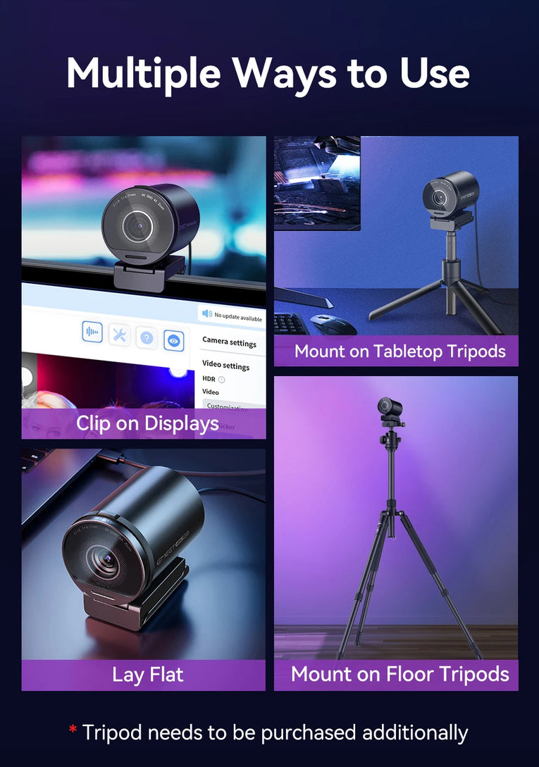 EMEET S800 4K UHD Cámara Web con sensor Sony y micrófonos duales con cancelación de ruido
