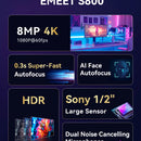EMEET S800 4K UHD Cámara Web con sensor Sony y micrófonos duales con cancelación de ruido