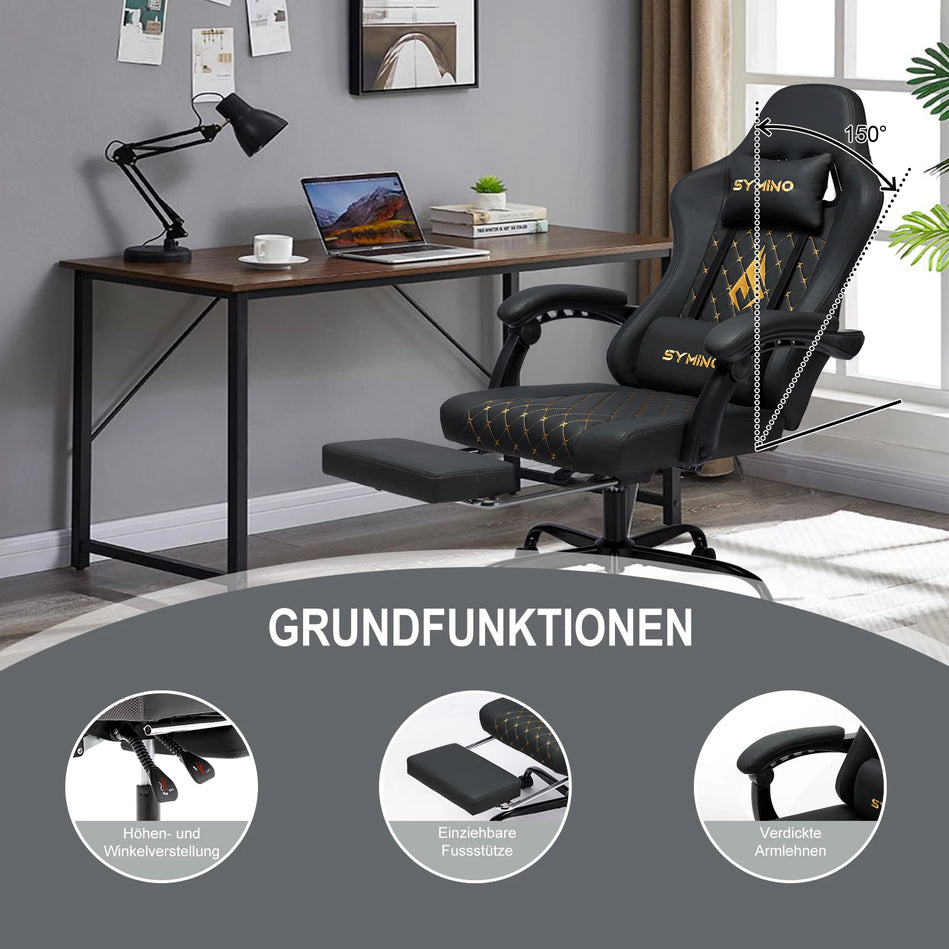 Symino Silla Para Gaming De Estilo Racing, Silla De Oficina Con Reposapiés Y Reposabrazos Ajustables