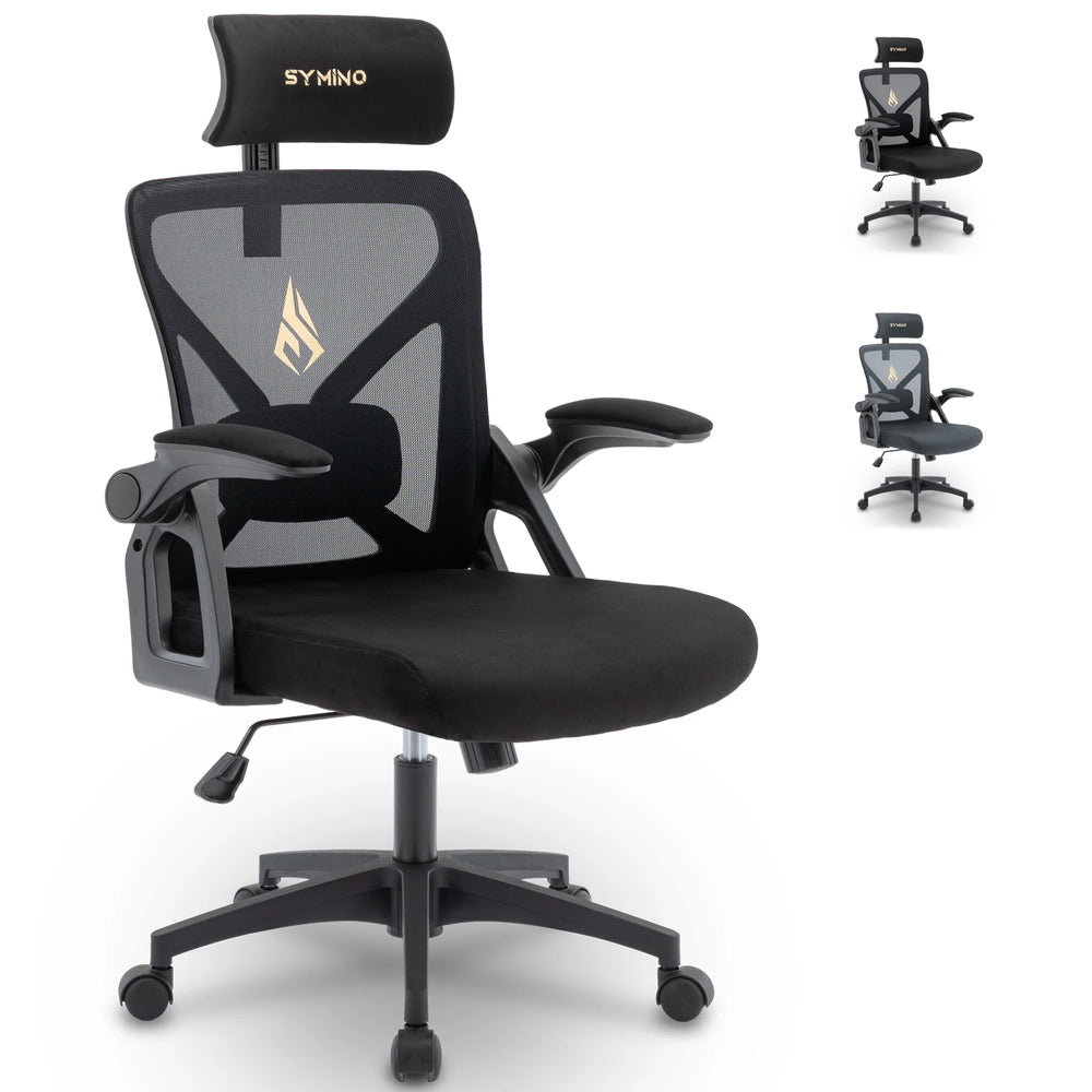 Symino Silla De Oficina  Con Reposacabezas Ajustable, Reposabrazos, Soporte Lumbar, Silla De Oficina Ergonómica, Función Basculante Giratoria