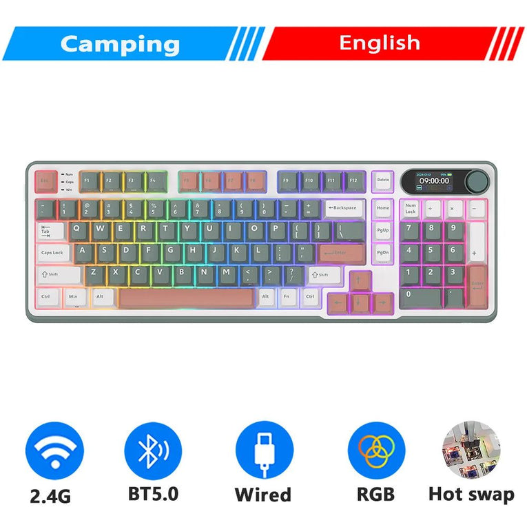 ‌Teclado Mecánico RK ROYAL KLUDGE S98 Gaming 98 Teclas RGB Backlit - Top Mount, Pantalla TFT, Inalámbrico BT5.0/2.4G/USB-C + Hot Swappable