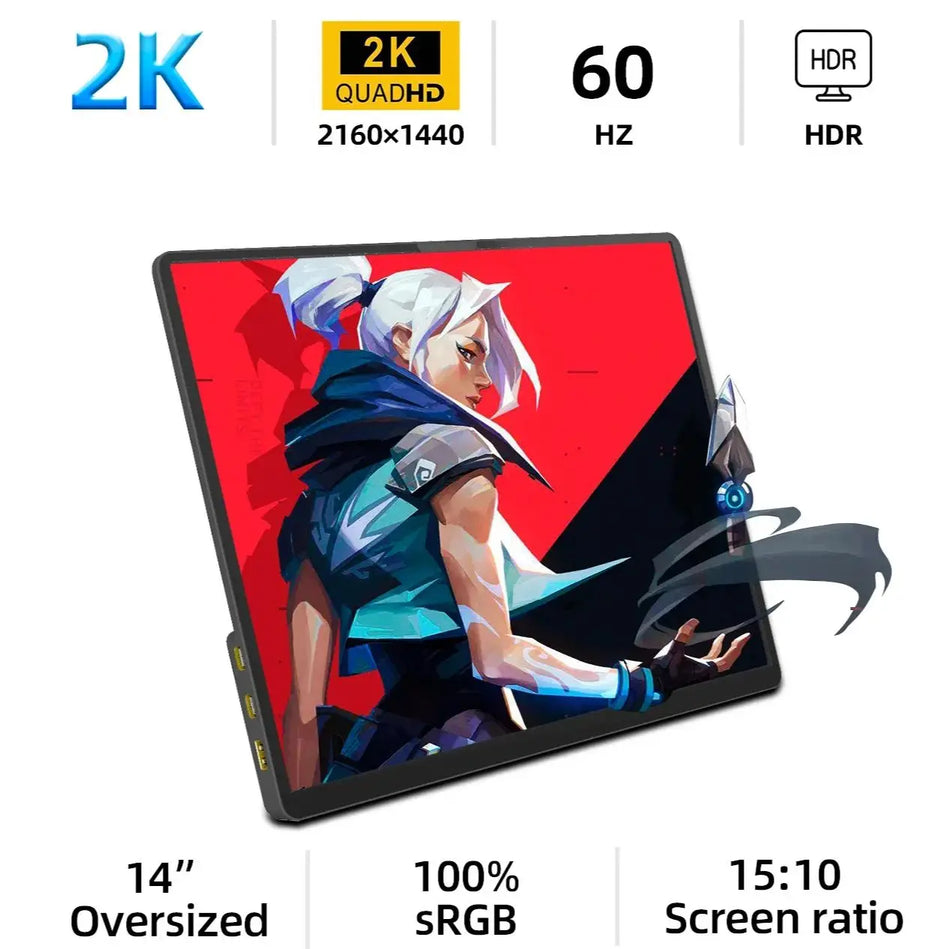 ZSUS Monitor Portátil 14” 2K (2160×1440, 60Hz) – Pantalla Externa para PC, Laptop, Xbox, PS4/PS5, Switch y Móvil