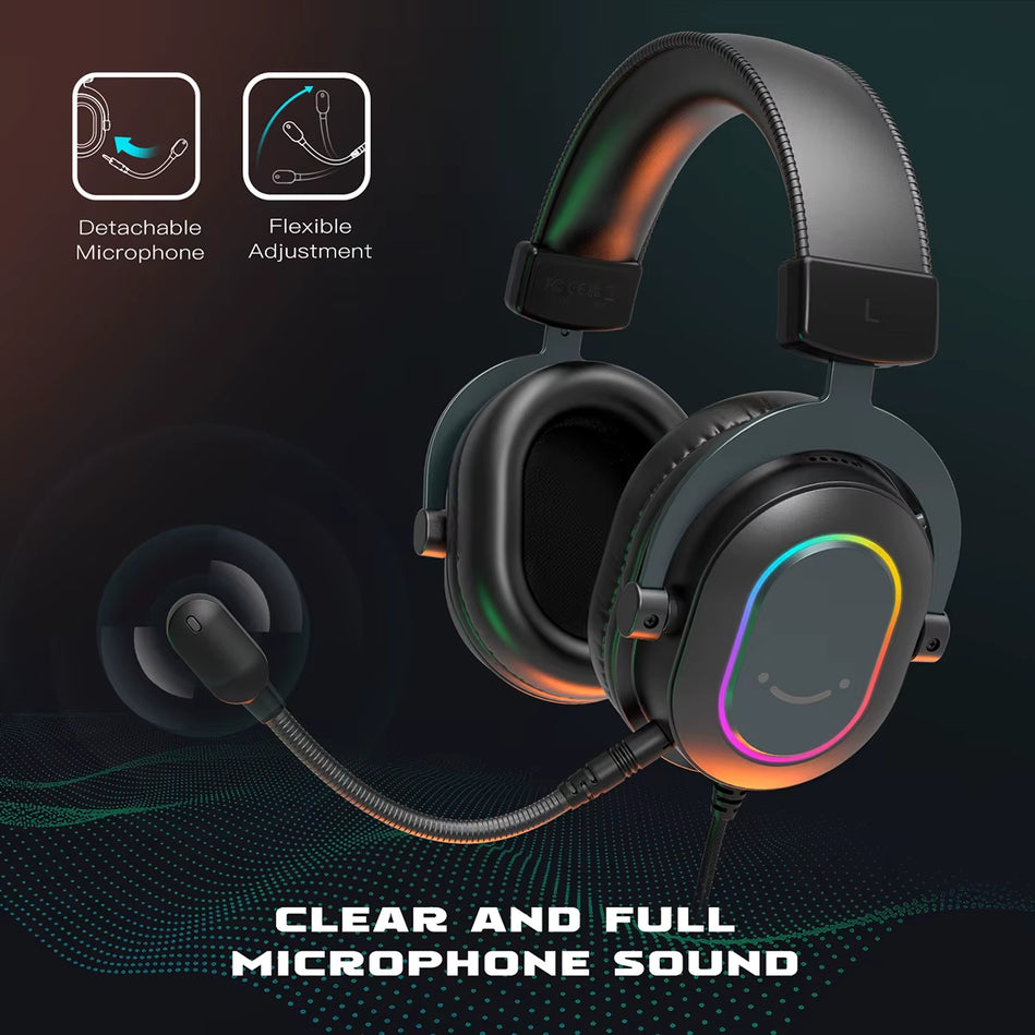 Fifine Auriculares Dinámicos RGB Con Micrófono, Audífonos Para La Oreja, Cascos Para Juegos Películas Y Música, 3 Opciones EQ, Sonido Envolvente 7.1, Dispositivo Para Ordenador PS4 Y PS5