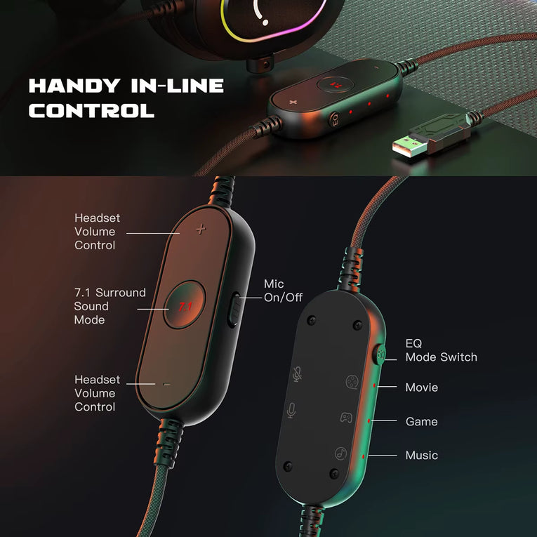 Fifine Auriculares Dinámicos RGB Con Micrófono, Audífonos Para La Oreja, Cascos Para Juegos Películas Y Música, 3 Opciones EQ, Sonido Envolvente 7.1, Dispositivo Para Ordenador PS4 Y PS5